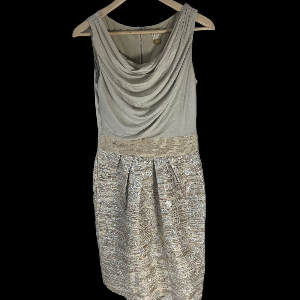 RR Rachel Roy Cream/Gold Boatneck Sleeveless Silk Brocade Dress Sz 4